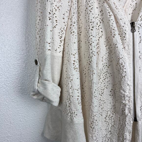 Free People Doiley Cardigan Ivory Eyelet Hooded Asymmetrical Zip Jacket M - Picture 5 of 6